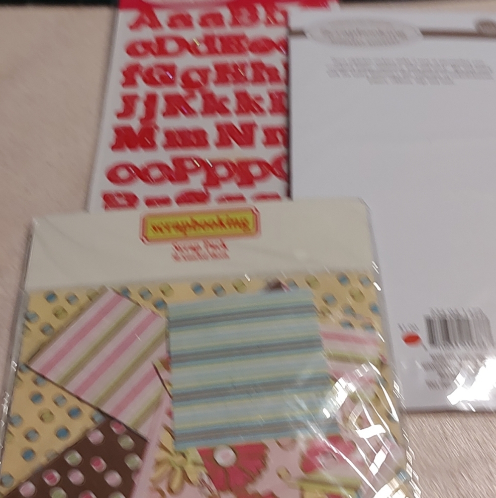 Product 50assorted sheets 6x6 3x2.5 patterned craft papers+Red Alphabet Stickers
